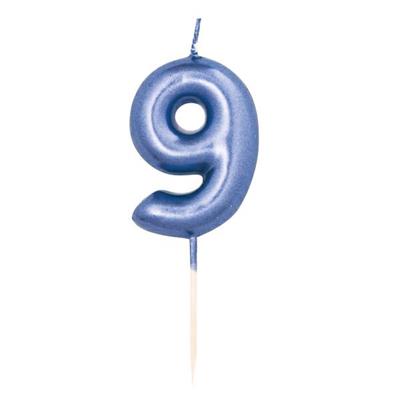 CANDELINA 7 CM NUMERO 9 BLU METAL