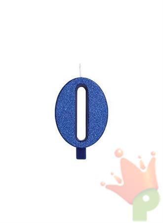 CANDELINA 9 CM NUMERO 0 BLU GLITTER