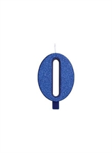 CANDELINA 9 CM NUMERO 0 BLU GLITTER