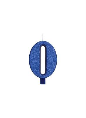 CANDELINA 9 CM NUMERO 0 BLU GLITTER