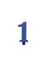 CANDELINA 9 CM NUMERO 1 BLU GLITTER