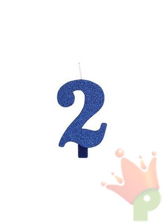 CANDELINA 9 CM NUMERO 2 BLU GLITTER
