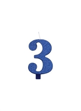 CANDELINA 9 CM NUMERO 3 BLU GLITTER