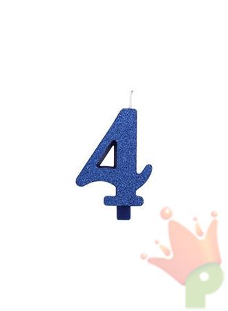 CANDELINA 9 CM NUMERO 4 BLU GLITTER