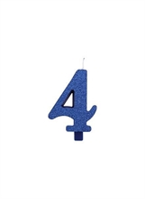 CANDELINA 9 CM NUMERO 4 BLU GLITTER