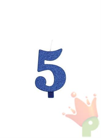CANDELINA 9 CM NUMERO 5 BLU GLITTER