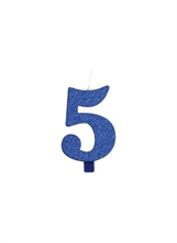 CANDELINA 9 CM NUMERO 5 BLU GLITTER