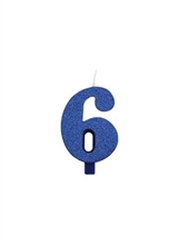 CANDELINA 9 CM NUMERO 6 BLU GLITTER
