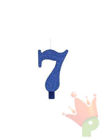 CANDELINA 9 CM NUMERO 7 BLU GLITTER