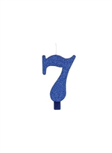 CANDELINA 9 CM NUMERO 7 BLU GLITTER
