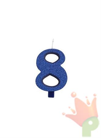 CANDELINA 9 CM NUMERO 8 BLU GLITTER