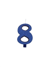 CANDELINA 9 CM NUMERO 8 BLU GLITTER