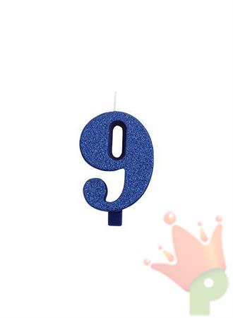 CANDELINA 9 CM NUMERO 9 BLU GLITTER