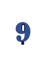 CANDELINA 9 CM NUMERO 9 BLU GLITTER