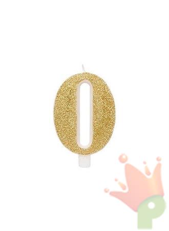 CANDELINA 9 CM NUMERO 0 ORO GLITTER