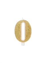 CANDELINA 9 CM NUMERO 0 ORO GLITTER