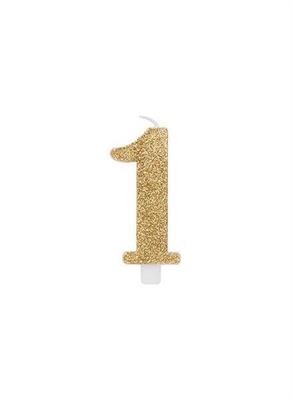 CANDELINA 9 CM NUMERO 1 ORO GLITTER