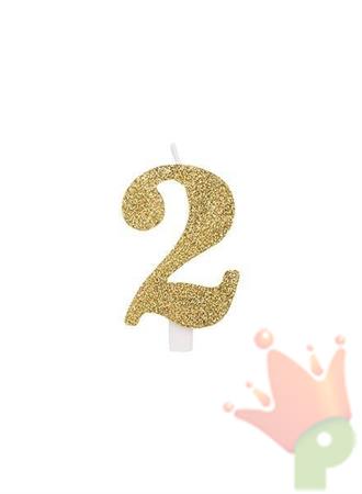 CANDELINA 9 CM NUMERO 2 ORO GLITTER