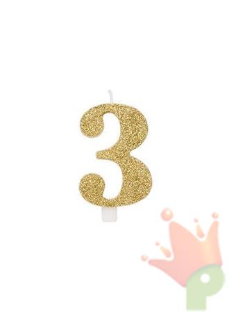 CANDELINA 9 CM NUMERO 3 ORO GLITTER