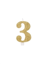 CANDELINA 9 CM NUMERO 3 ORO GLITTER