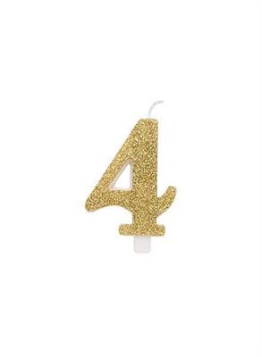 CANDELINA 9 CM NUMERO 4 ORO GLITTER