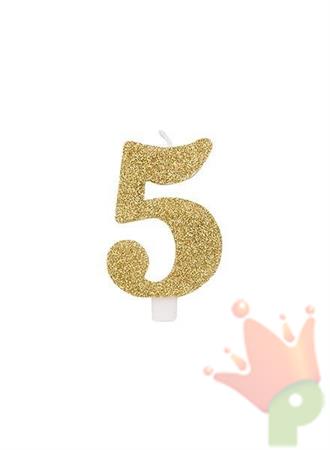 CANDELINA 9 CM NUMERO 5 ORO GLITTER