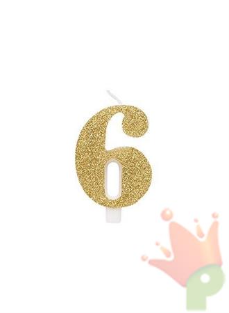 CANDELINA 9 CM NUMERO 6 ORO GLITTER