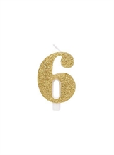 CANDELINA 9 CM NUMERO 6 ORO GLITTER