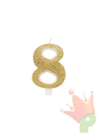 CANDELINA 9 CM NUMERO 8 ORO GLITTER