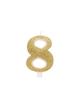 CANDELINA 9 CM NUMERO 8 ORO GLITTER