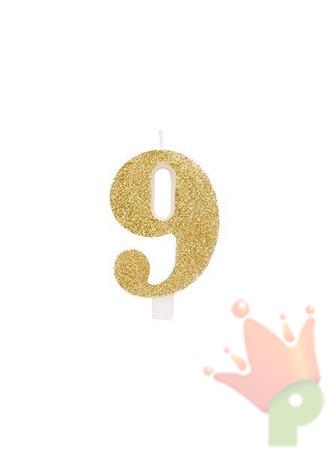 CANDELINA 9 CM NUMERO 9 ORO GLITTER