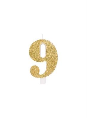 CANDELINA 9 CM NUMERO 9 ORO GLITTER