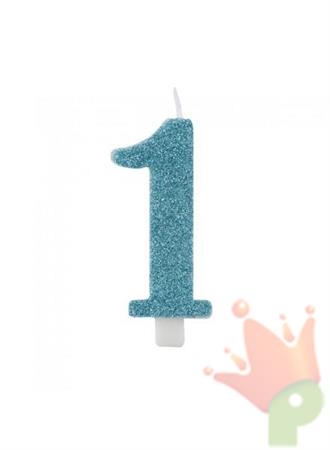 CANDELINA 9 CM NUMERO 1 TIFFANY GLITTER