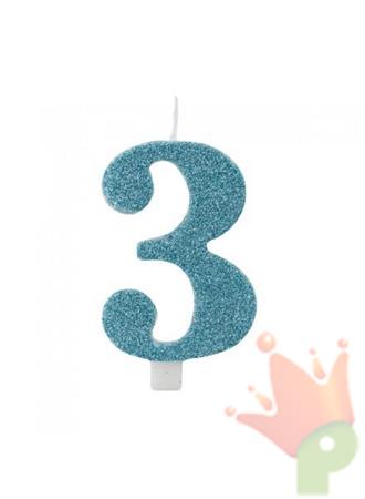 CANDELINA 9 CM NUMERO 3 TIFFANY GLITTER