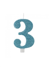 CANDELINA 9 CM NUMERO 3 TIFFANY GLITTER