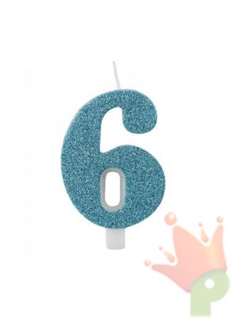 CANDELINA 9 CM NUMERO 6 TIFFANY GLITTER