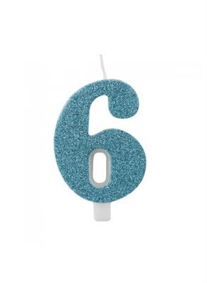 CANDELINA 9 CM NUMERO 6 TIFFANY GLITTER