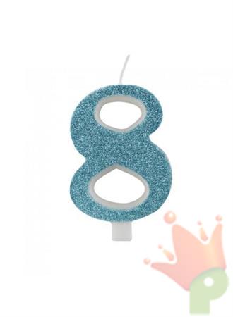CANDELINA 9 CM NUMERO 8 TIFFANY GLITTER