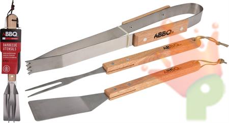 UTENSILI BBQ CON MANICO IN LEGNO