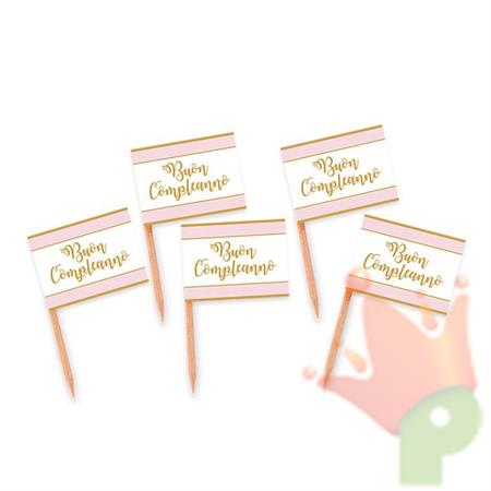 PICKS BANDIERINE BUON COMPLEANNO CHIC ROSA 4,5X6 CM 25 PZ