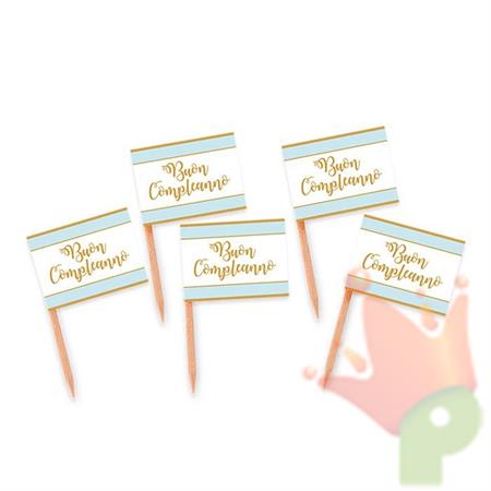 PICKS BANDIERINE BUON COMPLEANNO CHIC CELESTE 4,5X6 CM 25 PZ