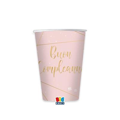 BICCHIERI 200 CC BUON COMPLEANNO ROSE 8 PZ