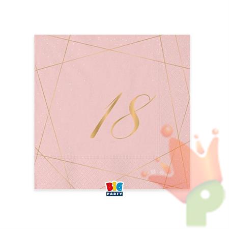 TOVAGLIOLI 25X25 CM 18 ANNI ROSE 20 PZ