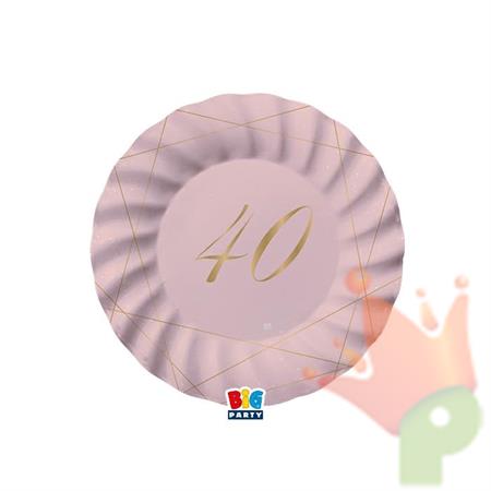 PIATTI 20 CM 40 ANNI ROSE 8 PZ
