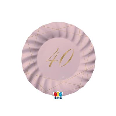PIATTI 20 CM 40 ANNI ROSE 8 PZ