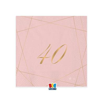 TOVAGLIOLI 25X25 CM 40 ANNI ROSE 20 PZ