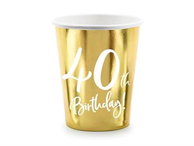 BICCHIERI 220ML 40TH BIRTHDAY ORO 6 PZ