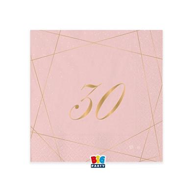 TOVAGLIOLI 25X25 CM 30 ANNI ROSE 20 PZ