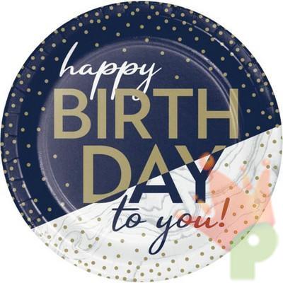 PIATTI 18 CM HAPPY BIRTHDAY BLU/ORO 8 PZ