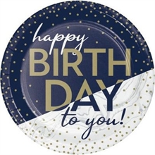 PIATTI 18 CM HAPPY BIRTHDAY BLU/ORO 8 PZ